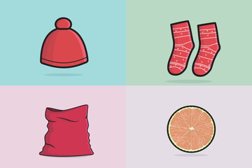 Set of Christmas symbols and decorations vector illustration.