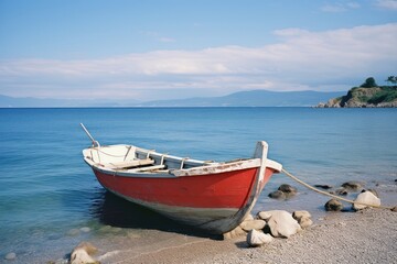 Fototapeta premium Boat in the ocean coast watercraft sailboat.