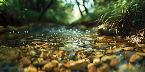 Fototapeta premium A serene and vibrant forest with a flowing stream