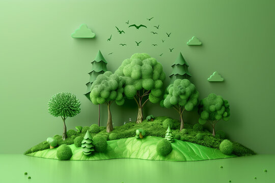 Serene Green Nature Scene - Eco Earth Concept. Generative AI image