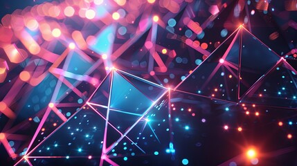 A colorful image of a cityscape with bright lights and a lot of lines