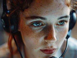 A person wearing a headset, focusing on their work or gaming session