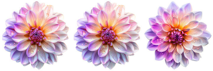 Fototapeta premium Set of A detailed shot of a chrysanthemum bouquet, highlighting the intricate layers and colors of each flower isolated on transparent background
