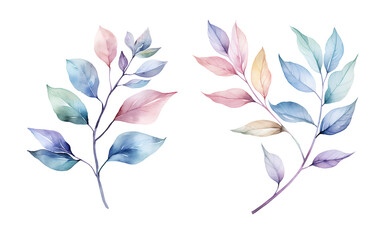 Spring branch with leaf, watercolor clipart illustration with isolated background.