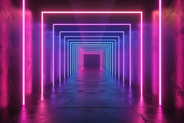 Fototapeta premium A long corridor with bright neon lights