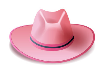 Pink cowboy hat with black band isolated on white background Western fashion accessory