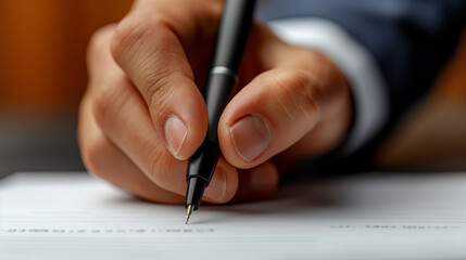 資料を書くビジネスマンの手元