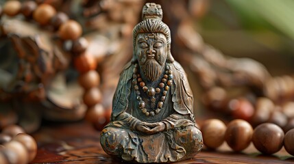 Fototapeta premium Revered Ancient Monk Blessing Amulet Held by Spiritual Leader - Mysterious Sacred Artifact with Spiritual Power and Wisdom