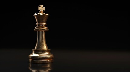 Regal Golden King Chess Piece Elegantly Posed Against a Dark Background - Symbol of Power - Generative AI