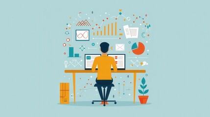 Induction, person drawing conclusions from data, flat design illustration