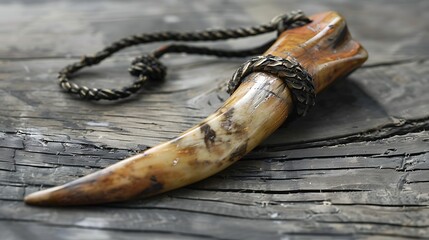 Obraz premium Tribal Art Handcrafted Tiger Tooth Talisman exuding Raw Power and Natural Vibes