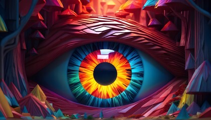 Abstract eye in psychedelic style, vibrant colors, fantasy art. Generative AI