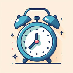 Flat-style illustration with alarm clock. Morning alert, wakeup time, timepiece concept.