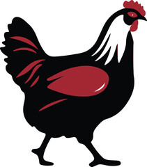 A charming hen, with glossy feathers and a cheerful cluck, embodies farmyard serenity and fresh eggs at dawn, perfect for rural idylls and organic produce enthusiasts. 