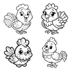 Coloring page outline of Cute baby cartoon cock seat. Vector illustration, coloring book for kids - on white background.