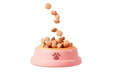 Cartoon pet bowl and pet food in the white background, 3d rendering.