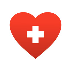 vector illustration of  heart with swiss flag red with white cross