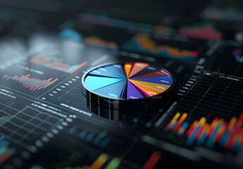Obraz premium Big data analytics report. Infographic with graph and chart on abstract background. Distribution of data by business category designs.