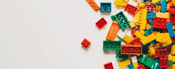 Colorful building blocks on white background，Children's building blocks imagination background illustration, white background
