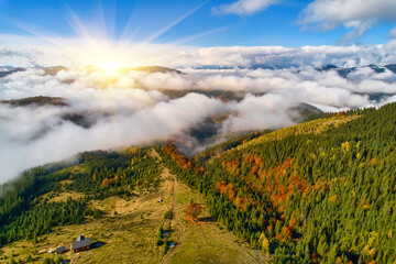 Drone view of the mountains on a sunny day
