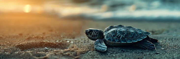 Resilient Turtle Crawling on the Beach Representing Patience and Endurance