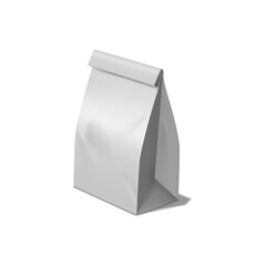 3d closed white paper bag for lunch or coffee.