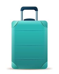 Turquoise suitcase with extended handle travel luggage modern design isolated on white background
