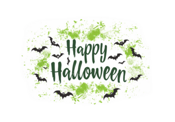 grunge happy halloween Text Banner on transparent background