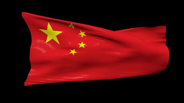 china flag waving in the wind transparent background 4K resolution