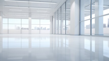 Fototapeta premium Spacious white office with large windows and shiny floor