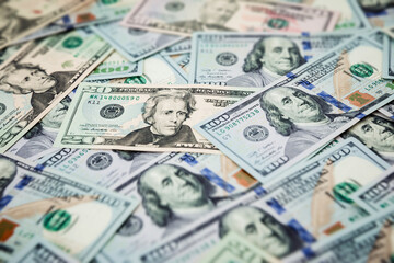 Money background of US dollar banknotes. Close up view