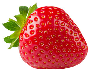 Strawberry isolated png. One strawberry on transparent background. PNG format. Red berry with no background. Full depth of field. Perfect retouched.