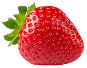 Strawberry isolated png. One strawberry on transparent background. PNG format. Red berry with no background. Full depth of field. Perfect retouched.