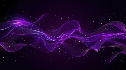 Abstract Purple Wave Background with Glowing Stars and Lights