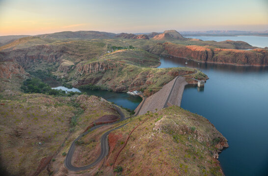 Aerial of sunset at Lake Argyle, Western Australia