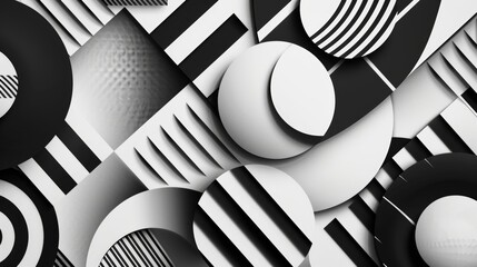 Geometric abstract design  playful black and white pattern with seamless blend of shapes and lines