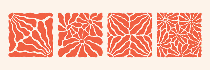 Groovy flower trendy set. Vintage vector pattern. Aesthetic retro floral illustration. Daisy flower posters.