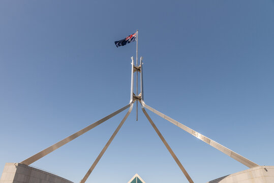 Australian flag above parliament House, Canberra
