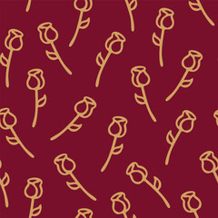 Beautiful abstract floral seamless pattern motif in stamp block bold outline vector warm earthy color