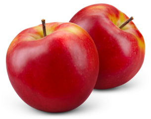 Apple isolated png. Red apple with yellow side on transparent background. PNG format. Two red apples with no background. Full depth of field.
