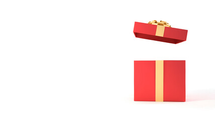 Surprise opening red gift box isolated on white background with copy space, 3d render.