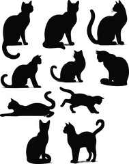 Hand-drawn animals set Flat design Cat silhouette vector 