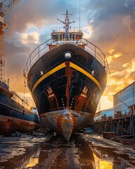 cargo ship undergoing repairs 