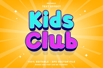 Kids Club 3D Editable Text Effect Template Style Premium Vector