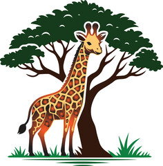 Fototapeta premium A Vector Art Giraffe with a tree 