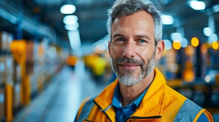 Fototapeta premium a logistics manager overseeing operations in a modern distribution center, ensuring smooth workflow and inventory management, surrounded by advanced technology, offering clear copy space for text