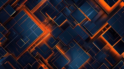 Abstract futuristic geometric background in navy blue and orange colors. Polygonal rectangular lines, shapes, repeating geometric form background