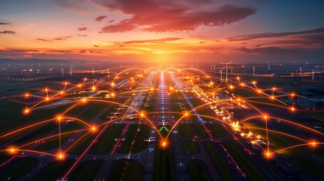 logistics network with interconnected hubs, advanced technology, and efficient operations, providing ample copy space for text