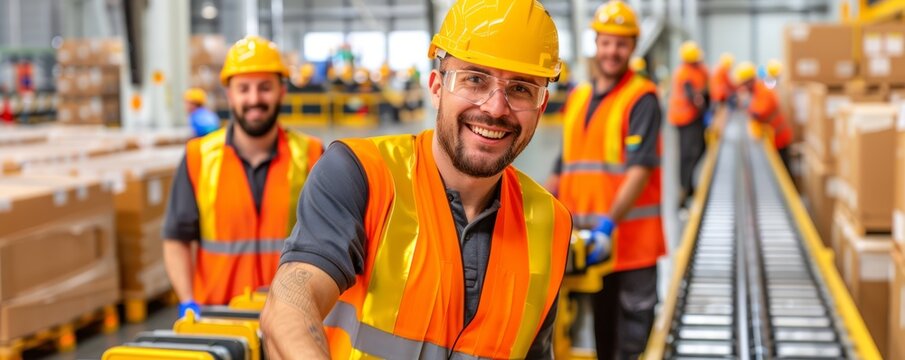 loading dock with workers, conveyor belts, and efficient logistics operations, offering clear copy space for text