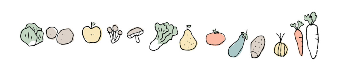 野菜のゆるい手描きの線画_横長_カラー